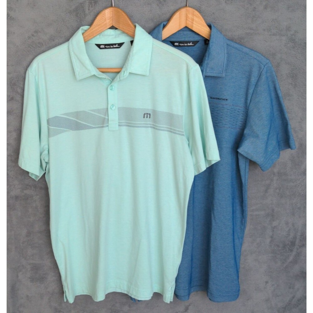 Travis Mathew Polo Shirt Lot Of 2 Mens Medium Blue & Green Short Sleeve Golf
